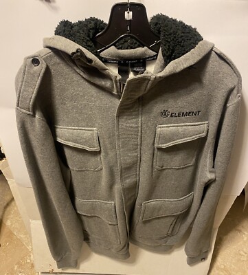 MEN'S GUYS ELEMENT GRAY 4 POCKET ZIP-UP FLEECE HOODIE GRAY HOOD NEW $85