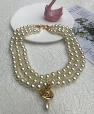 Vivienne Westwood Three Row Pearl Drop Choker -gold New