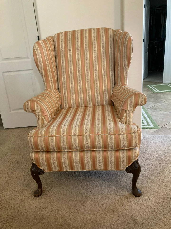 Красивый 19-го века американская королева Анна крыло стул резные ноги, MB432 - Изображение 3 из 4