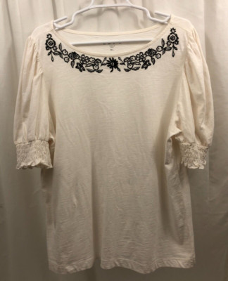 Women's Loft Embroidered Puff Sleeve Shirt XL