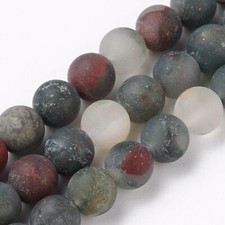 Natural African Bloodstone Bead Strands, Round, Frosted