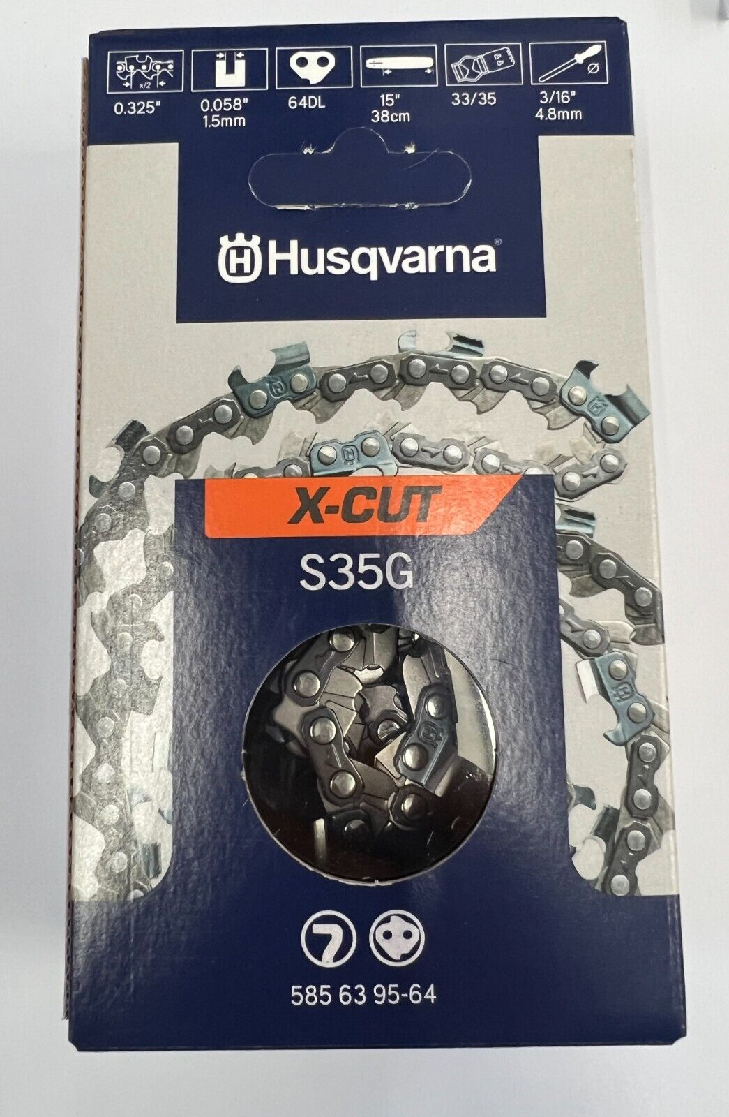 Husqvarna Chainsaw Chain X-Cut S35G x 64DL 15"" .325 058 for 545 555 550 560xp