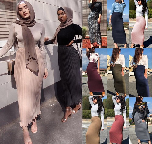 Muslim Women Long Skirt Bodycon Stretch 