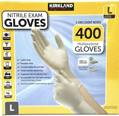Kirkland Signature Nitrile Exam Multipurpose Gloves, Large - 400,( Count 2-200)