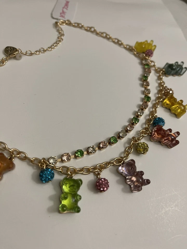 Collar Betset Johnson GUMMY BEAR con estrás de cristal pastel temático de caramelos nuevo con etiquetas $68
