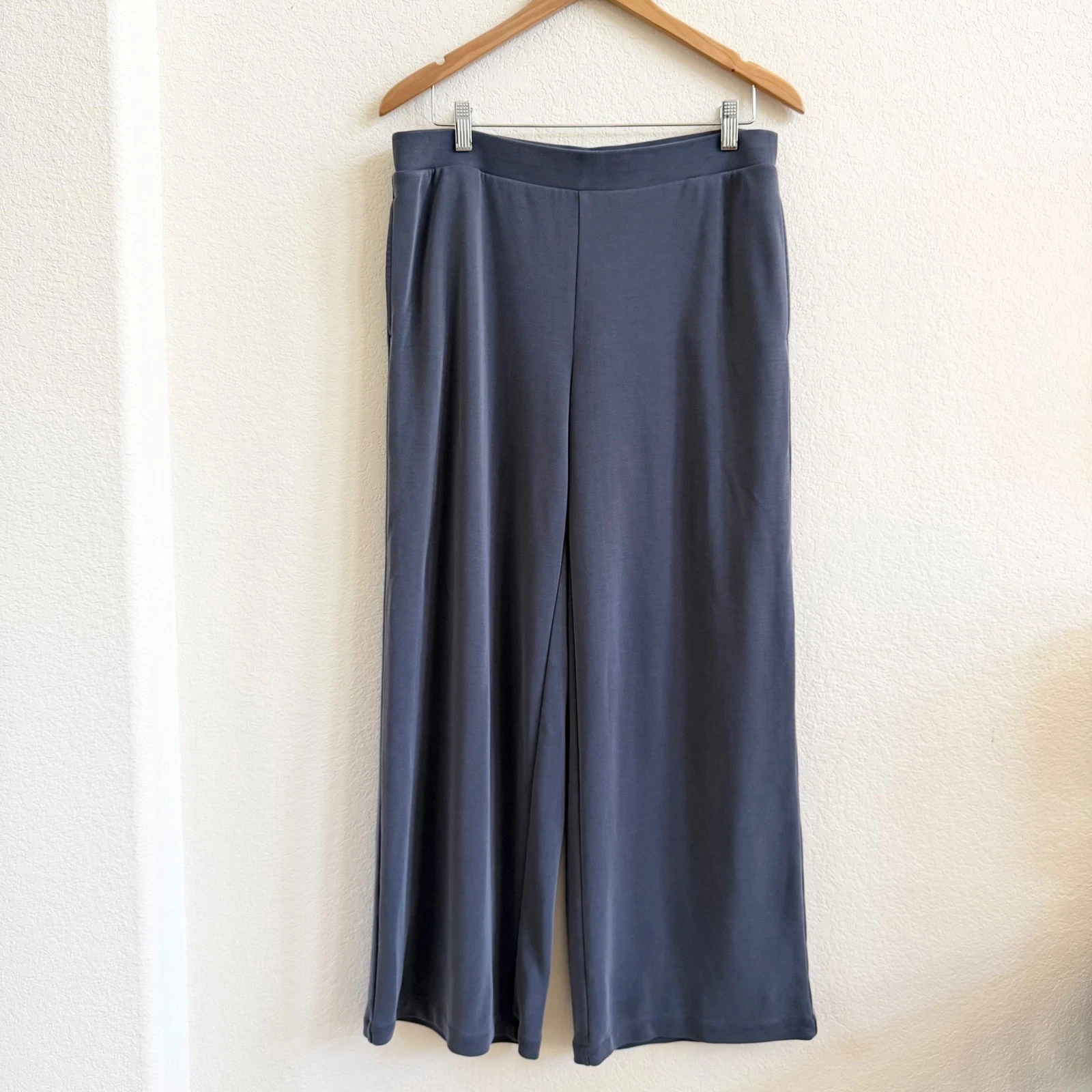 Pure Jill J. Jill Womens Medium Slate Blue Wide Leg Knit Pull On Pants Pockets