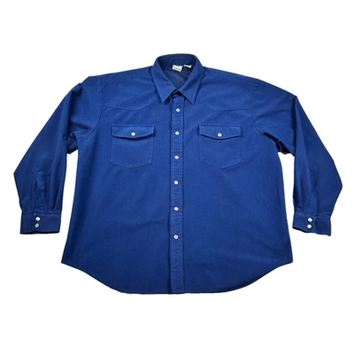 Vintage Haband Shirt Mens XL Western Pearl Snap Corduroy Roayal Blue Cowboy 90s - Image 1 of 4