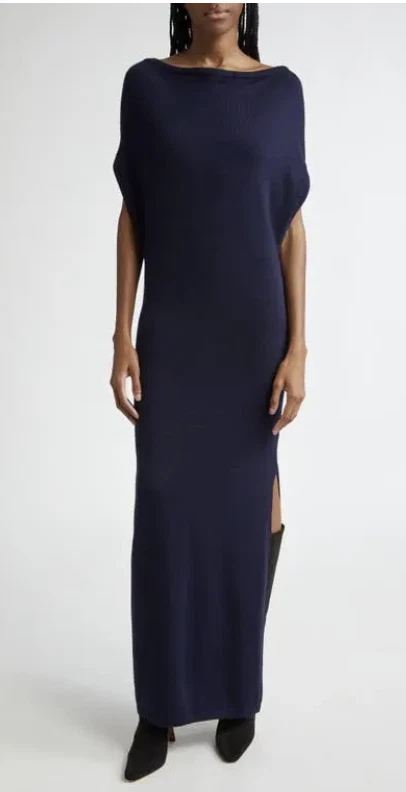 RAMY BROOK NWT $385 Chet Navy Blue Wool Asymmetric Maxi Sweater Dress M - Image 2 of 4