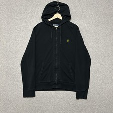 Vintage Polo Ralph Lauren Hoodie Mens XL Black Full Zip Cotton Pony Conmar Zip