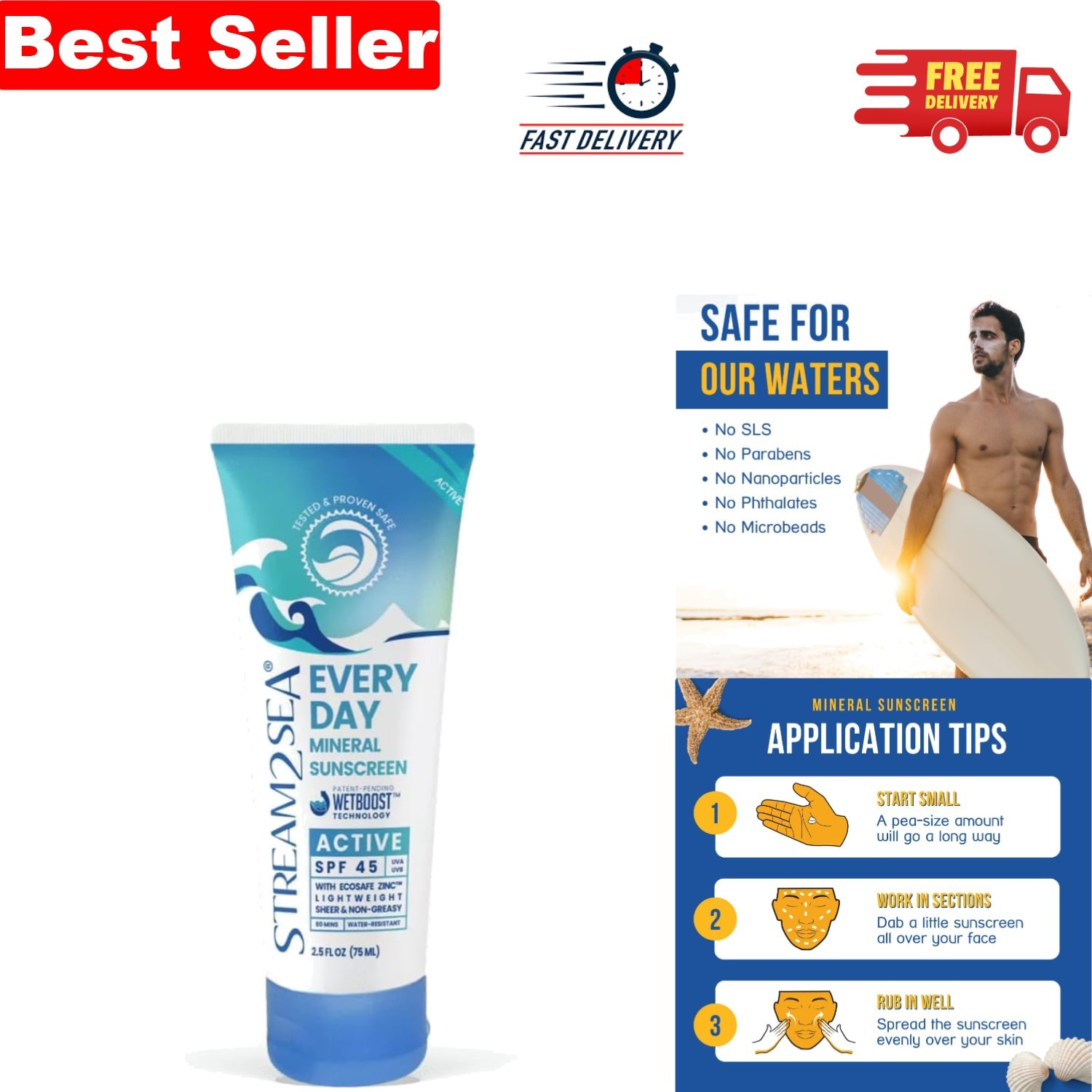 SPF 45 Reef Safe Mineral Sunscreen | 75ml Biodegradable Eco-Friendly Formula