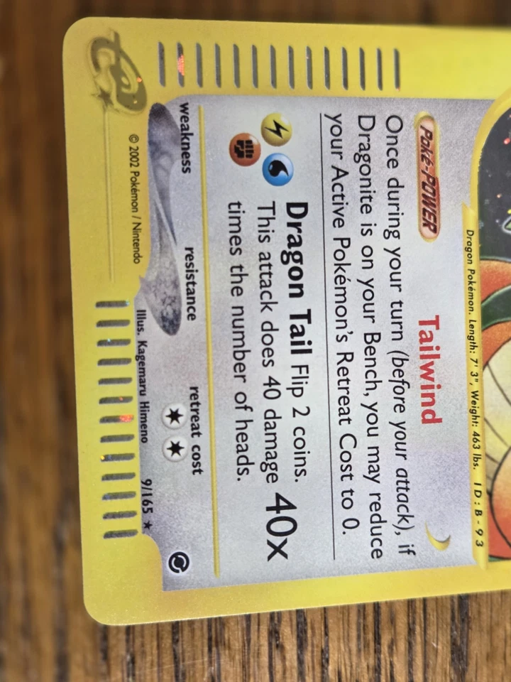 Pokemon Expedition Holo DRAGONITE #9/165  (E-reader) Real Clean Card - Image 3 of 4