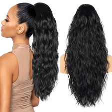 26 Inch Black Ponytail Extension, Natural Drawstring Ponytail for Women