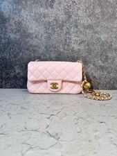 Chanel Classic Flap Small Crossbody Bag Light Pink Lambskin Gold Ball Chain Auth