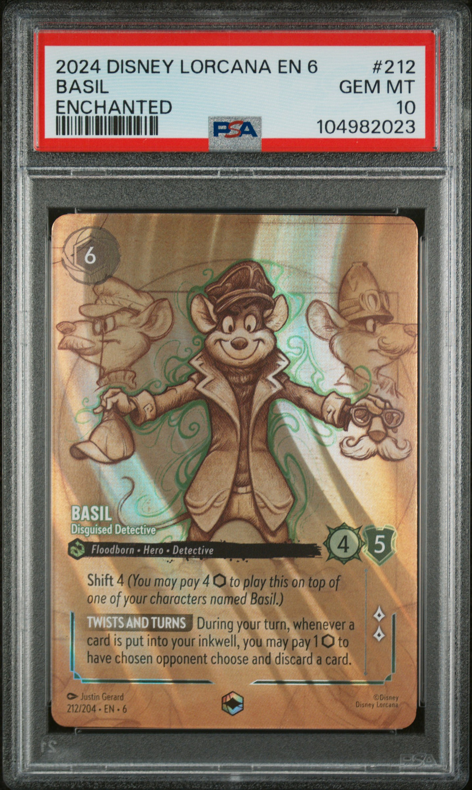 2024 DISNEY LORCANA ENCHANTED 6-AZURITE SEA #212 BASIL PSA 10