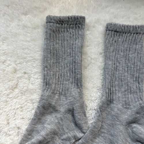 Heather Gray Ribbed Crew Socks Mid Calf Soft Knit Casual Athletic Unisex