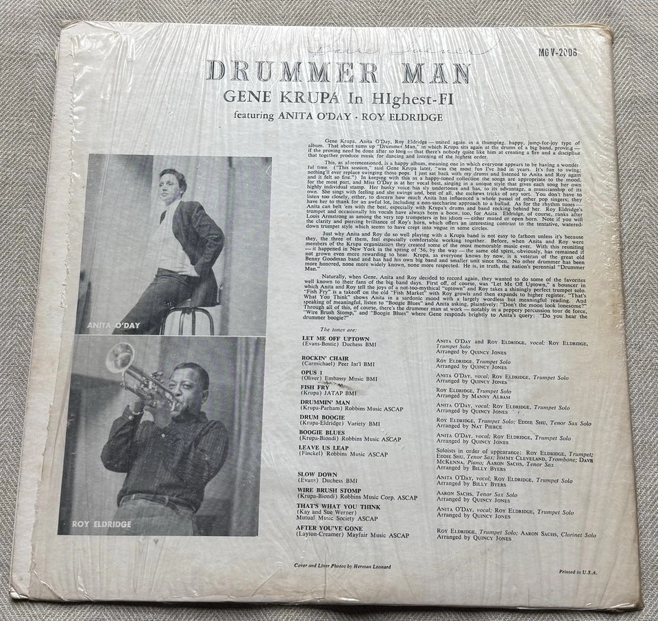 Gene Krupa - Drummer Man Vinyl LP - Verve MGV 2008 - Image 2 of 4