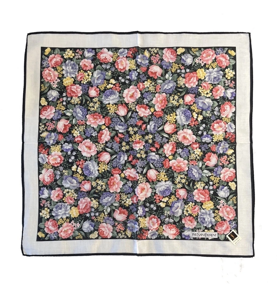 NWT Vintage Yves Saint Laurent YSL Floral Cotton Scarf Handkerchief w/ Box Japan