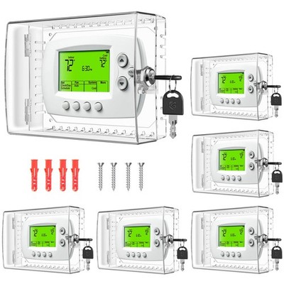 6 PCS TRJ Thermostat Lock Box with Key, Clear Thermostat Cover with Lock for ...
