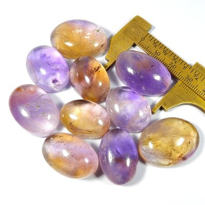 Yellow Purple Ametrine Cabochon 10 Pcs Oval Shape Natural Gemstone 430 Ct #11289