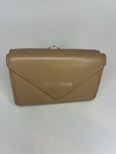 Balenciaga Leather Trifold Wallet Brown Compact Coin 3 Card Holder