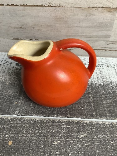 Vintage Mid Century McCoy Stoneware Tilt Ball Creamer Pitcher Orange Crazing