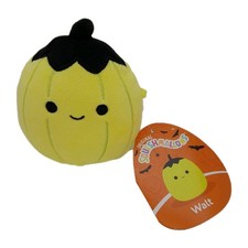 Squishmallows Walt Neon Yellow Black Pumpkin 4" Plush Halloween NWT Toy