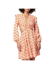JOIE Womens Beige Tiered Skirt Long Sleeve V Neck Mini Party Fit + Flare Dress 4