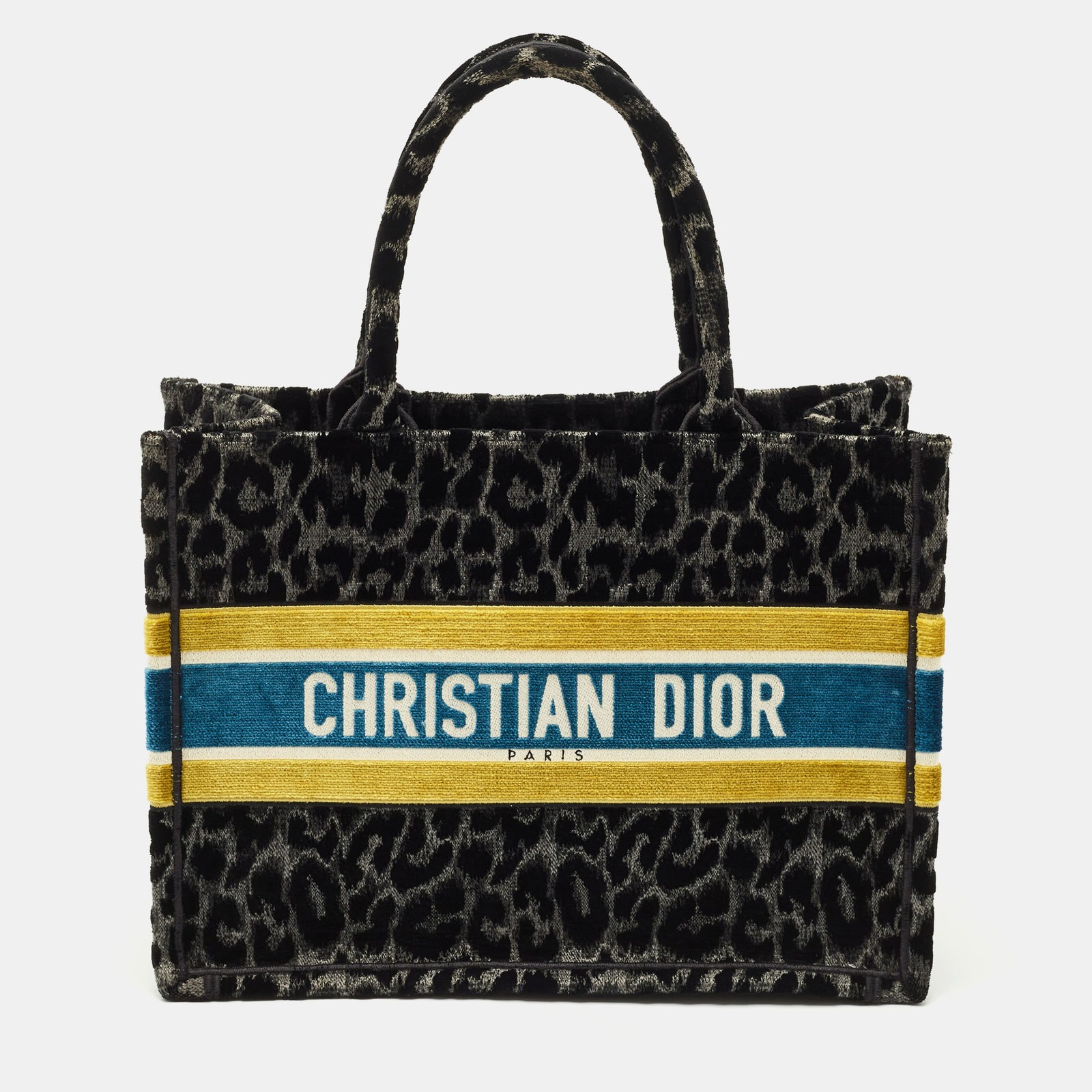 Dior Medium Book Tote in Multicolor Leopard Velvet and Canvas