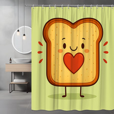 Cute Heart Toast Shower Curtain for Kids Bath Decor