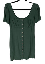Women's Express Green Short Puff Sleeve Empire Waist Button Front Dress Size S