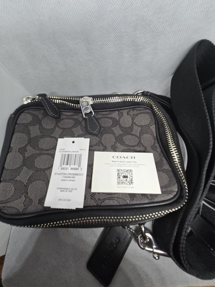 Coach Stanton Crossbody Bag Men’s SV/Charcoal Black Signature Canvas & Leather - Image 3 of 4