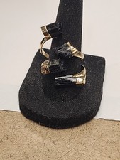 Black Tourmaline 15.00 ctw 4 Stone Ring in Goldtone Adjustable