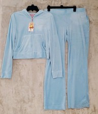 Juicy Couture Velour Tracksuit Set Size Large Frosted Blue Bling Pant Jacket NWT