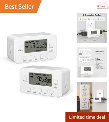 Heavy Duty Digital Timer 7-Day 2 Pack LCD Display Programmable for Lights Fans