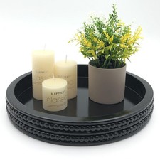 Carah  Cossh Round Wooden Tray Black Round Decorative Wood Tray Round Modern De