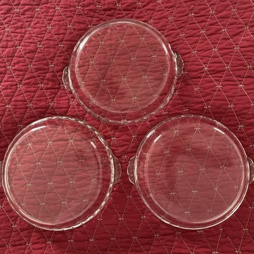 *Vintage 3) PYREX #229 Clear Glass Deep Dish 9.5" Fluted *Set Of 3 Pie Plates