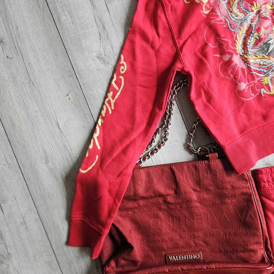 Traje de tatuagem Ed Hardy Red Dragon & Skull | Conjunto de streetwear Don Ed Hardy Y2K - Imagem 4 de 4