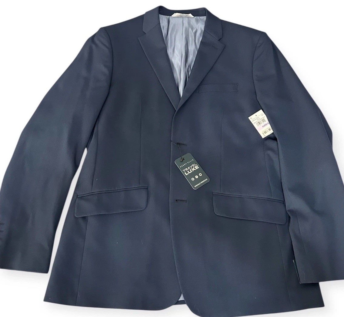 Perry Ellis TRAVEL LUXE Men's Navy Blue 2-Button Jacket 42RE