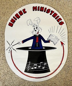 GOSPEL MAGIC POSTER UNIQUE MINISTRIES RABBIT IN HAT 30"X24" OVAL VINTAGE 1970s