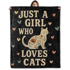 Cat Floral Throw Blanket Soft Cozy Lightweight Flannel Blankets with Cute Kit...
