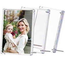 4x6 Acrylic Picture Frame 3 Pack - Magnetic Lucite Frames with Stand, Clear 4...
