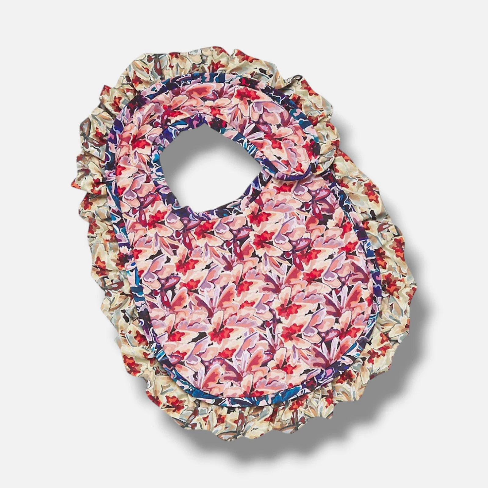 Kika Vargas Babies' Red Floral Print Ruffle Bib