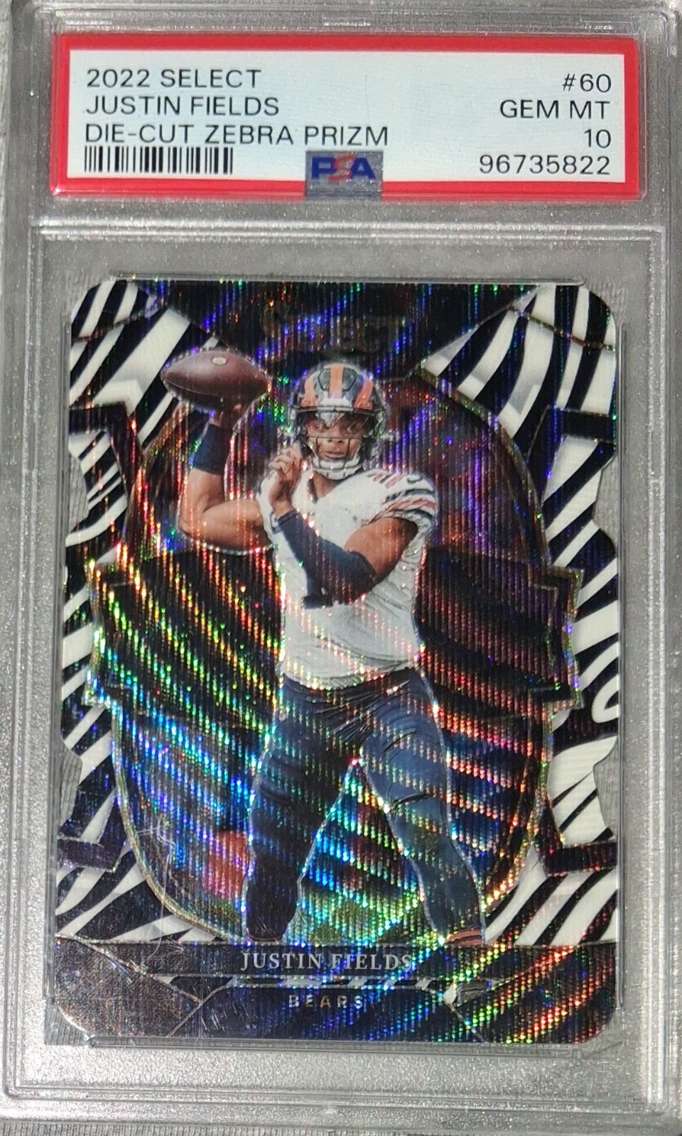 PSA 10 2022 Select Justin Fields Zebra Prizm Die-Cut Concourse PSA 10 💎 (Pop 9)