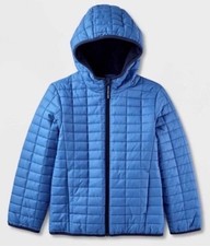 Cat Jack Boy s L 10-12 Puffer Jacket Blue Quilted Fleece Lined New NWOT