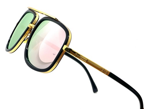 Men Fashion Sunglasses Oversized Square Gold Flat Top Frame Hip Hop Fancy Black - Afbeelding 9 van 76