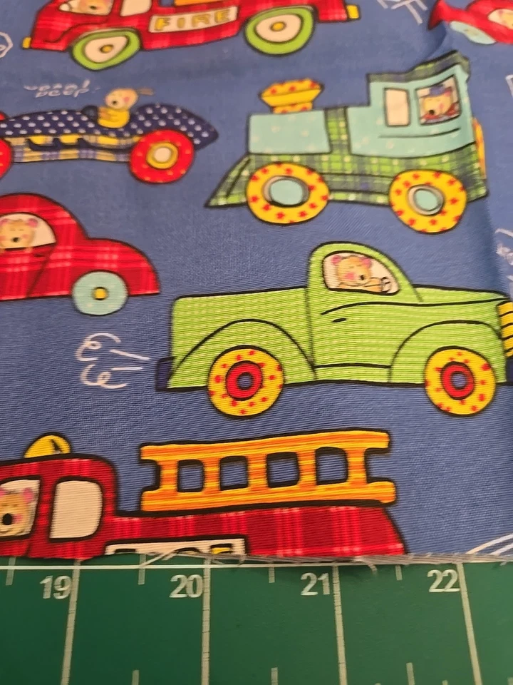 1 Yard 2005  Dena Designs Fabric Lil Ones Train Fire Truck Truck Cars Cotton New - Image 2 of 4