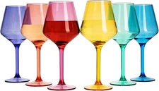 European Style Plastic Crystal, Stemmed Wine Glasses | 6 Set | Multicolor 