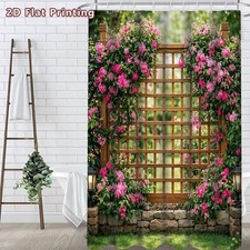 Rustic Flower Garden Waterproof Shower Curtain Bath Mat Toilet Cover Set
