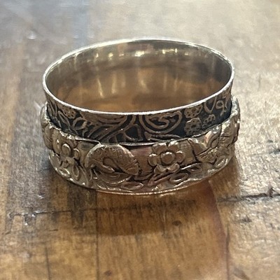 Sterling Silver Ornate Spinning Floral Fidget Band Ring Sz 11.25 5.22 Grams