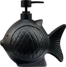 Black Fish Ceramic Soap Dispenser 20oz Bathroom Kitchen Pump